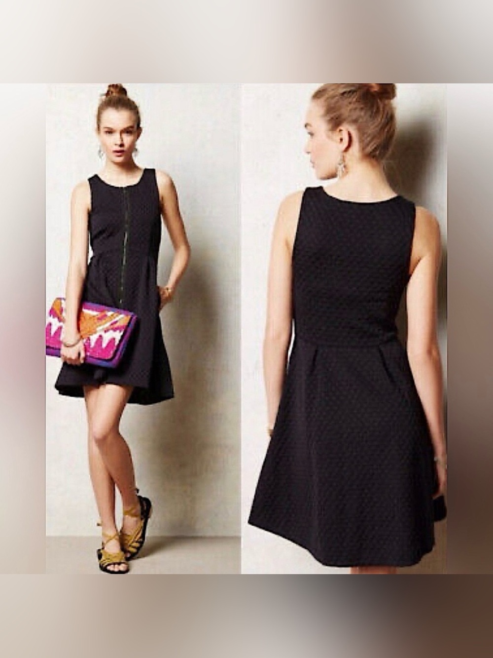 Anthro Leifsdottir Tonnelle Fit Flare Sleeveless Black Polkadot Textured Dress 4